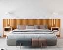 Ver imagem 1 de Cabeceira Ripado para Cama King Size Maracá Nature com 2 Mesa de Cabeceira Jatobá com Led Offwhite -