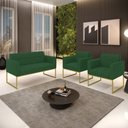 Ver imagem 2 de Kit 1 Sofá Namoradeira e 2 Poltronas Elisa Veludo Base Metálica Industrial Dourado - D'Rossi Verde