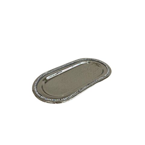 Bandeja Metal com Filete de Cristais 28cm
