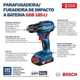 Furadeira Parafusadeira Impac 18v Gsb 185-li + Acess. Bosch - 7
