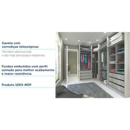 Guarda Roupas de Canto Closet Aberto 3 Módulos com 6 Gavetas 4 Cabideiros Prime Luciane Móveis - 6