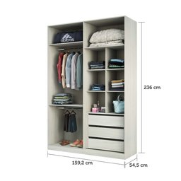 Guarda Roupas de Canto Closet Aberto 3 Módulos com 6 Gavetas 4 Cabideiros Prime Luciane Móveis - 4
