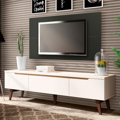 Rack Madesa Reims e Painel para Tv até 55 Polegadas 2 Portas e 1 Gaveta - Branco/preto