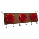 Ver imagem 2 de Porta Chave com Madeira de Parede com 03 Flores Decorativo Libertas Rosas Artesanato Vermelho