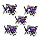 Ver imagem 2 de Kit 5 Jogos de Mesa Dobráveis 70x70cm com 20 Cadeiras Madeira Maciça Imbuia Preto/Roxo