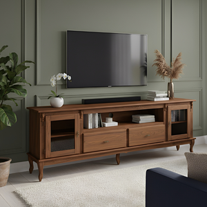 Rack para Tv com Pés Luiz Xv 2 Gavetas 2 Portas e Nicho 751 Meyer Móveis - Imbuia Glazer