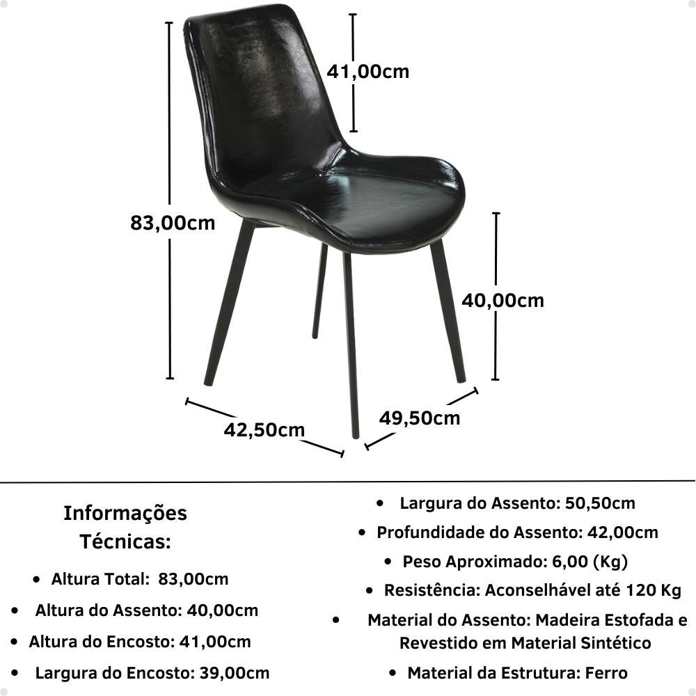 Conjunto Mesa de Jantar Redonda Preta Talia 120cm com 4 Cadeiras Estofadas Chicago - Preto - 9