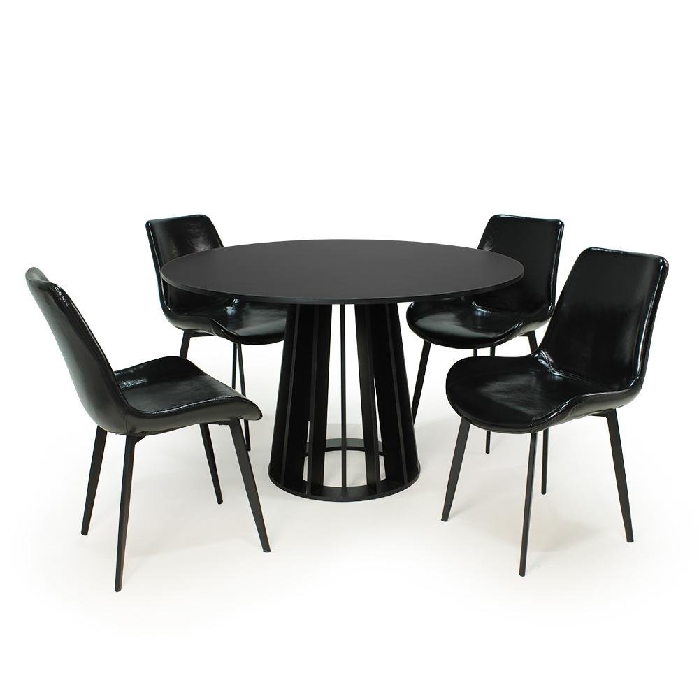 Conjunto Mesa de Jantar Redonda Preta Talia 120cm com 4 Cadeiras Estofadas Chicago - Preto