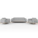 Ver imagem 1 de Kit Sofá 2 Lugares 150cm com 2 Poltronas Molino Pés D'ouro D02 Linho Cinza D-315 - Lyam Decor