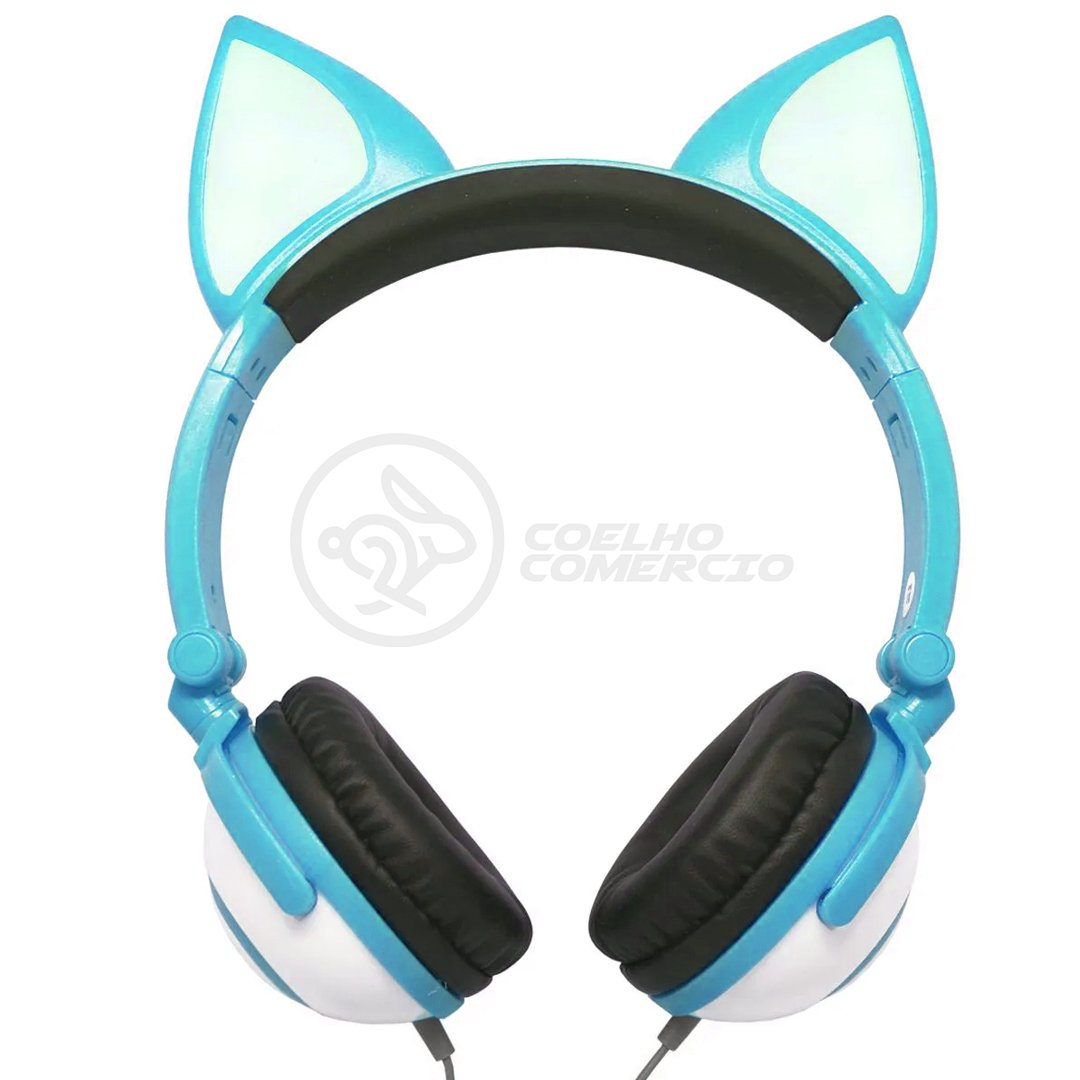 Fone De Ouvido Bluetooth Azul Orelha Gatinho Infantil Led