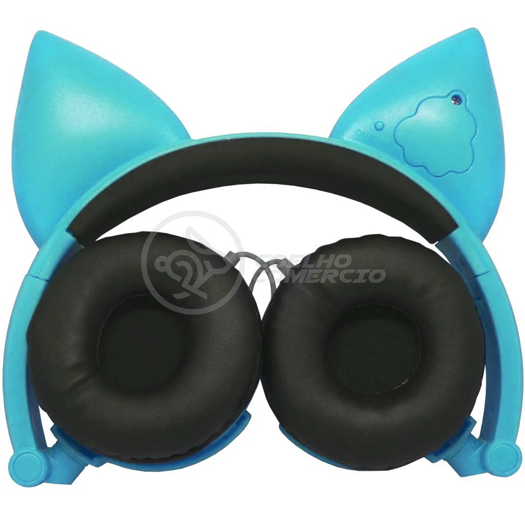 Fone de Ouvido Gatinho Fox Sem Fio Com Led Orelha Gato Dobrável Infantil  Microfone H'Maston - Azul