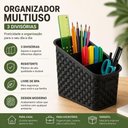 Ver imagem 2 de Organizador Mesa Bancada Rattan Multiuso Preto 3 Divisorias Porta Treco Objetos Escritorio Cozinha