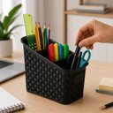 Ver imagem 3 de Organizador Mesa Bancada Rattan Multiuso Preto 3 Divisorias Porta Treco Objetos Escritorio Cozinha
