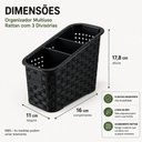 Ver mais imagens de Organizador Mesa Bancada Rattan Multiuso Preto 3 Divisorias Porta Treco Objetos Escritorio Cozinha