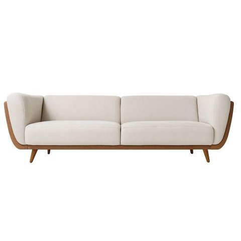 Sofá Salezi 3 Lugares 240cm Caramelo Courino e Bouclé Off White