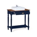 Ver imagem 2 de Bancada Aparador Mini Lavabo 1 Gaveta e Prateleira com Cuba Linz Móveis- Azul Petróleo/imbuia Glazer