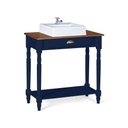Ver imagem 1 de Bancada Aparador Mini Lavabo 1 Gaveta e Prateleira com Cuba Linz Móveis- Azul Petróleo/imbuia Glazer