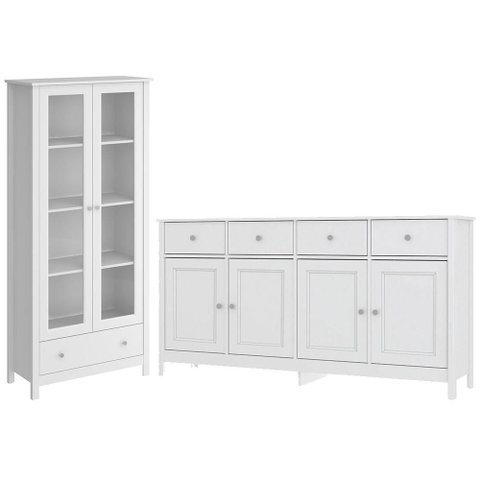 Cristaleira 2 Portas Vidro e Balcao Buffet 4 Portas Branco Dtall Branco