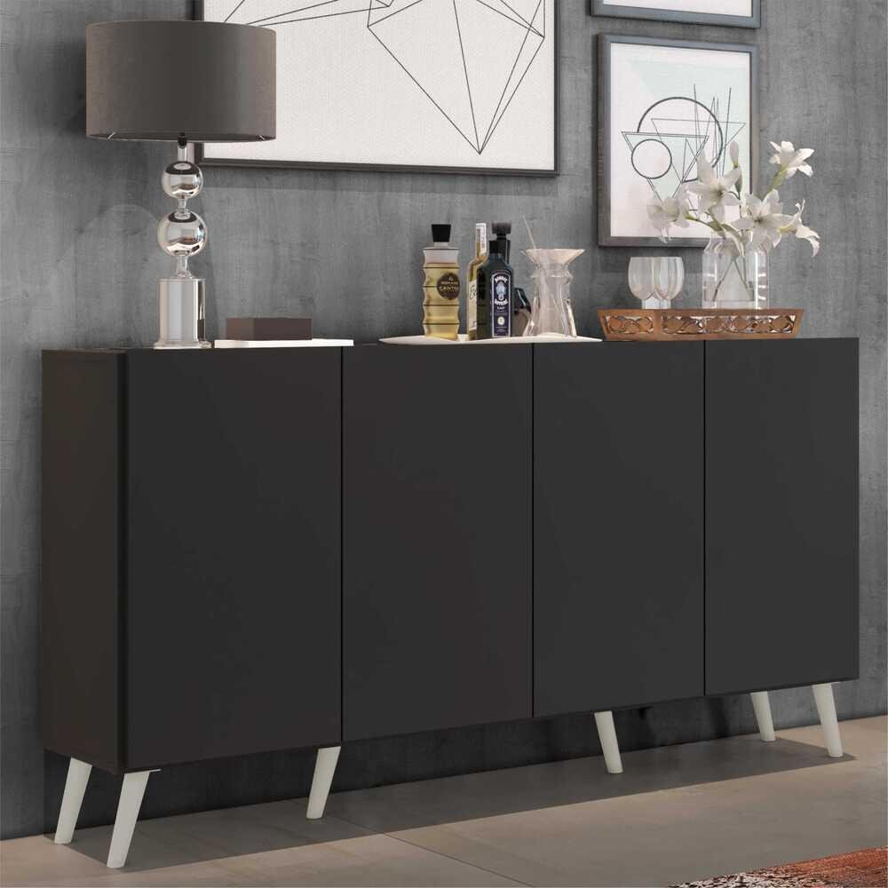 Aparador Buffet Retrô Multimóveis Veneza 4 Portas FG3556 Preto/Branco - 3