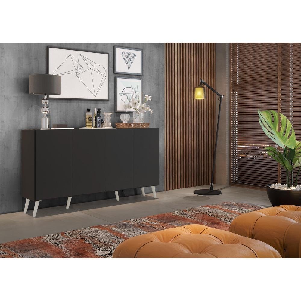 Aparador Buffet Retrô Multimóveis Veneza 4 Portas FG3556 Preto/Branco - 8