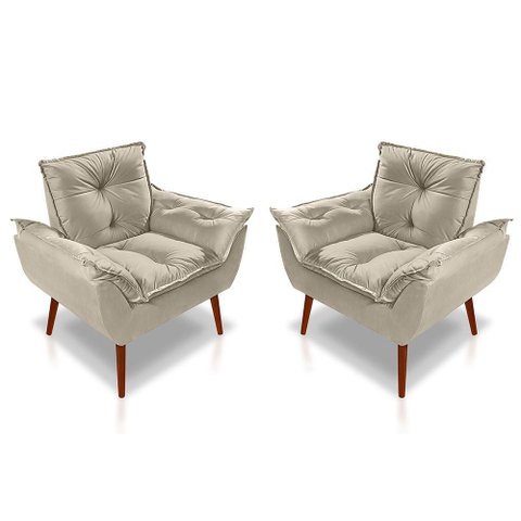Kit 02 Poltrona Opala Decorativa Suede Bege
