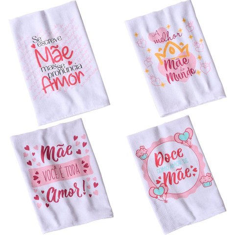 Kit 6 Pano de Copa Sarja Amor de Mãe 220g/m² 100% Algodão 45x75cm Branco