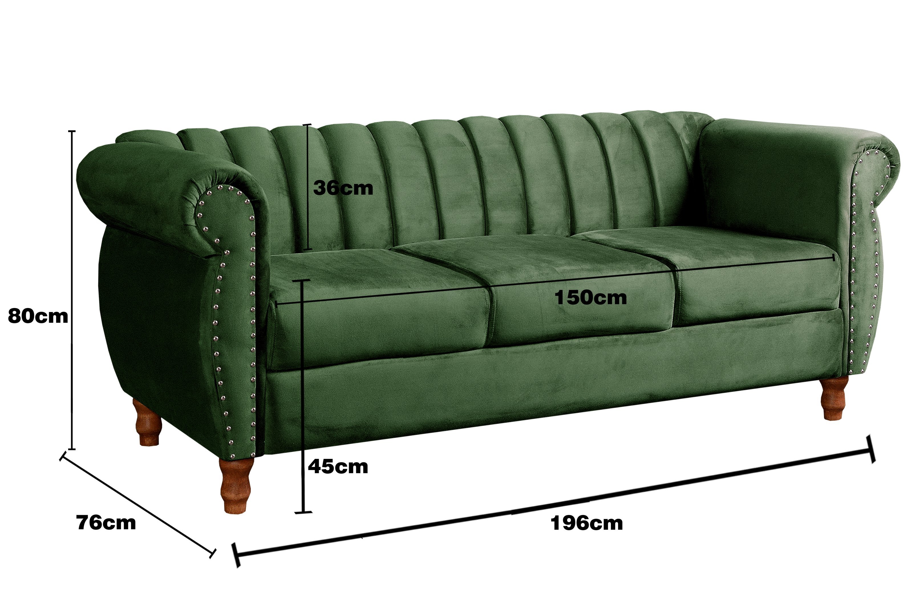 Sofá Chesterfield Realeza 3 Lugares Decoração Retrô - Veludo Verde - 4