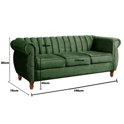 Sofá Chesterfield Realeza 3 Lugares Decoração Retrô - Veludo Verde - 4