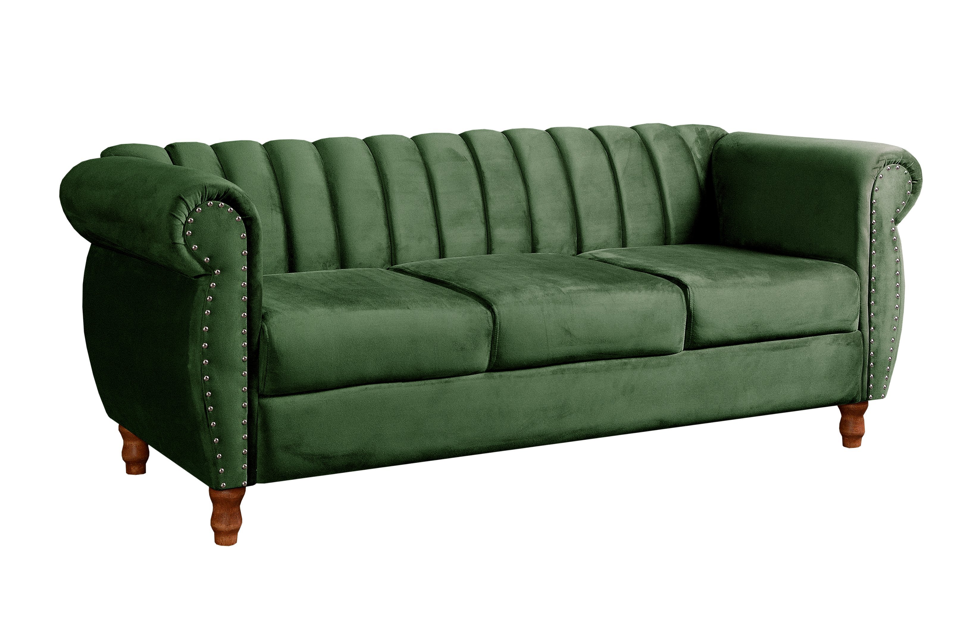 Sofá Chesterfield Realeza 3 Lugares Decoração Retrô - Veludo Verde - 2