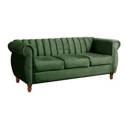 Sofá Chesterfield Realeza 3 Lugares Decoração Retrô - Veludo Verde - 2