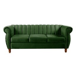 Sofá Chesterfield Realeza 3 Lugares Decoração Retrô - Veludo Verde - 1