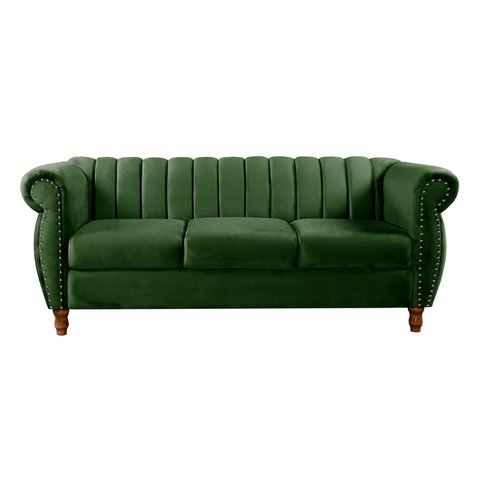 Sofá Chesterfield Realeza 3 Lugares Decoração Retrô - Veludo Verde