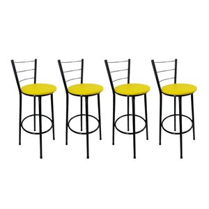 Kit 4 Banquetas Alta Preta Cozinha Gourmet Americana Balcão:amarelo