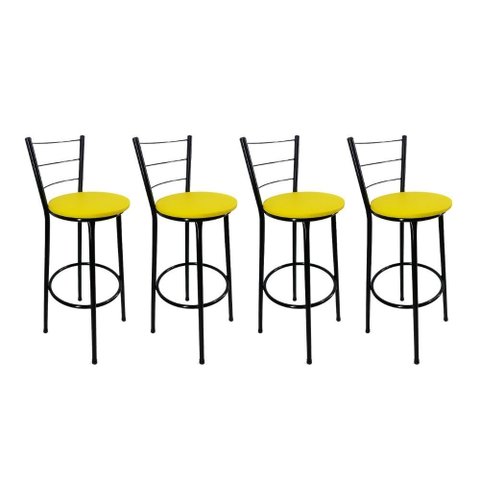 Kit 4 Banquetas Alta Preta Cozinha Gourmet Americana Balcão:amarelo