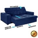 Ver imagem 4 de Sofá 3 Lugares New Itália 2,10m Retrátil, Reclinável, com 2 Puffs Pés Palito, Azul