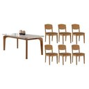 Ver imagem 1 de Conjunto: Mesa Sala Jantar Londrina C/ Tampo Madeirado C/ Vidro Canto Curvo 180x90cm e 6 Cadeiras