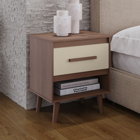 Mesa de Cabeceira Cami 50cm Estilo Retrô Savana Off White - Desk Design