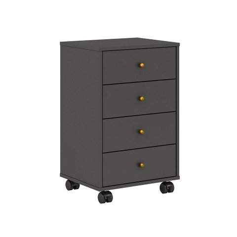 Gaveteiro Office Presence 4 Gavetas com Rodizio Demobile Cor:amendola-grafito