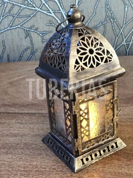Lanterna Pequena Marroquina Metal Vidro Cobre - 5
