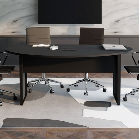 Mesa de Reunião Orgânica 180x105cm com Caixa de Tomadas e Pés em Metal Corporate Preto