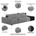 Ver imagem 3 de Sofá Ilha Modular Living com Puff 342cm Georgia K04 Bouclê Grafite/preto - Mpozenato