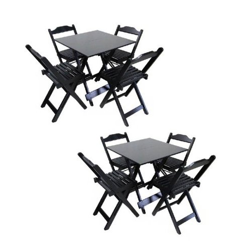 Kit com 2 Jogos de Mesa 70x70 com 4 Cadeiras Dobráveis Cada Preto - Top Madeira