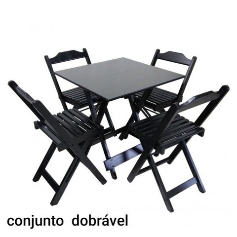 Jogo de Mesa 70x70 com 4 Cadeiras Dobráveis Preto - Top Madeira