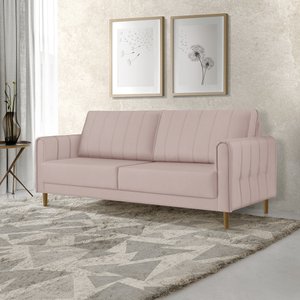Sofá Living Biagio 2,20m Veludo Pés Madeira:rose