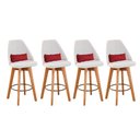 Ver imagem 1 de Kit 04 Banquetas Linho Bege e Almofada Suede Vermelho