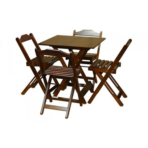 Jogo de Mesa 70x70 com 4 Cadeiras Dobráveis Imbuia - Top Madeira