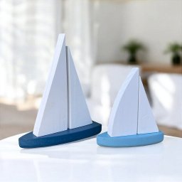 Kit 2 Veleiros Azul Claro e Azul Escuro Decoração Enfeite Barquinhos Náutico - 1