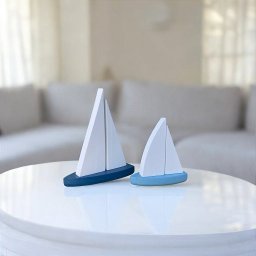 Kit 2 Veleiros Azul Claro e Azul Escuro Decoração Enfeite Barquinhos Náutico - 2