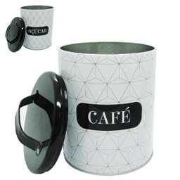 Kit De Pote Redondo De Lata Café E Açucar Com Tampa E Alça - 1