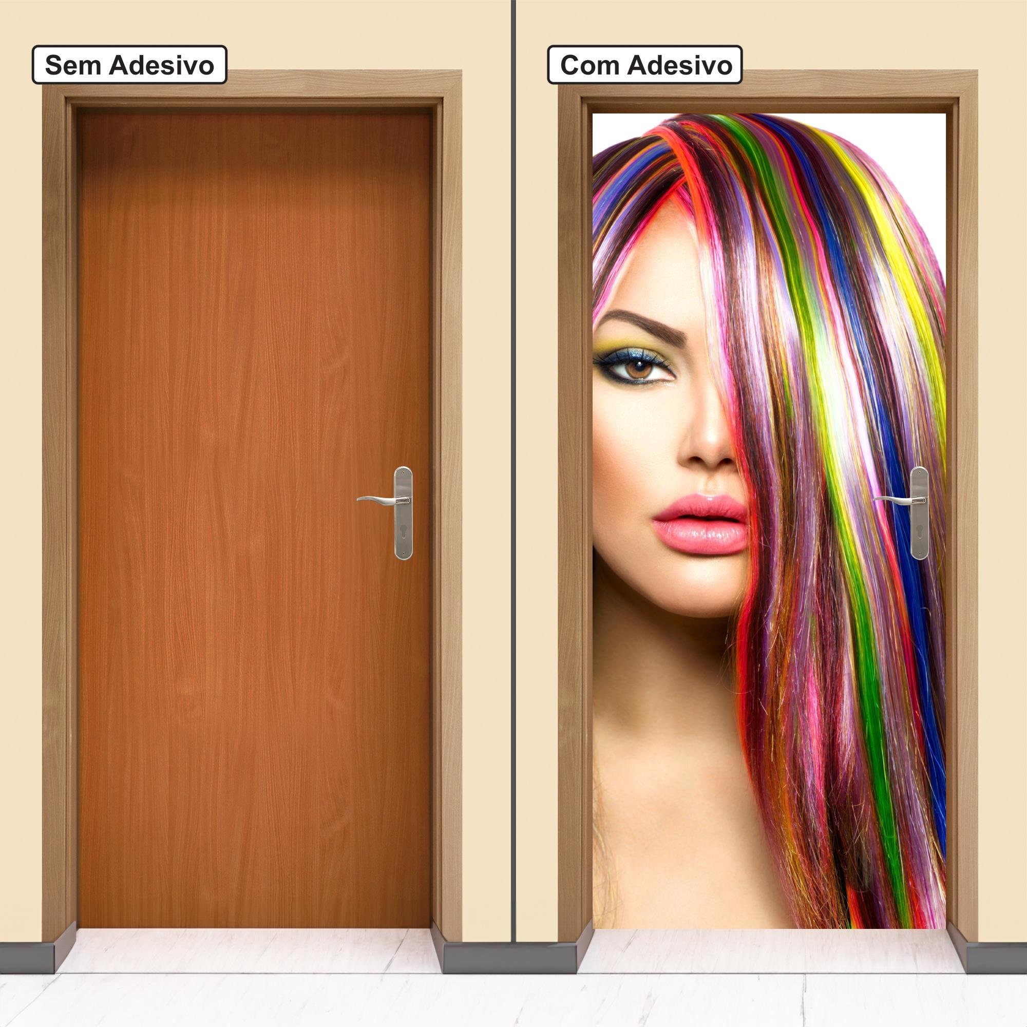 Adesivo Decorativo Porta Salão de Beleza Cabelo Colorido - 2